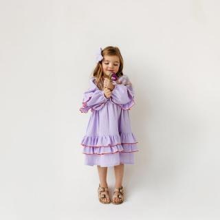 【ByKRAWCOWA】童裝 紫色疊層摺邊長袖洋裝(兒童 連身洋裝 連身裙 連衣裙 女童 童裝)