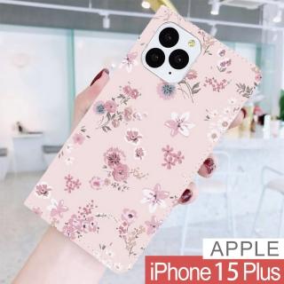 【HongXin】iPhone 15 Plus 6.7吋 粉色花朵 隱形磁力皮套 手機殼