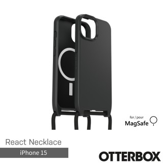 【OtterBox】iPhone 15 6.1吋 ReactNecklace 簡約掛繩輕透防摔殼(黑)