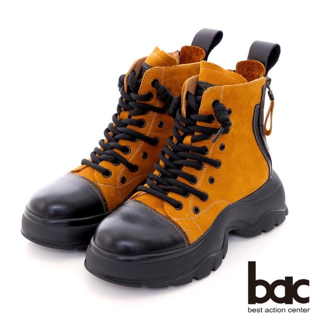 【bac】彩色綁帶造型厚底休閒短靴(黃色)