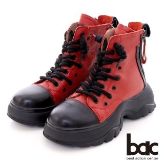 【bac】彩色綁帶造型厚底休閒短靴(紅色)