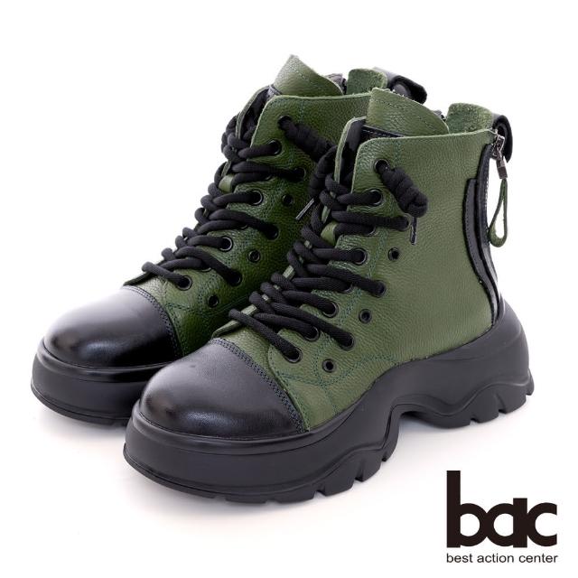 【bac】彩色綁帶造型厚底休閒短靴(綠色)
