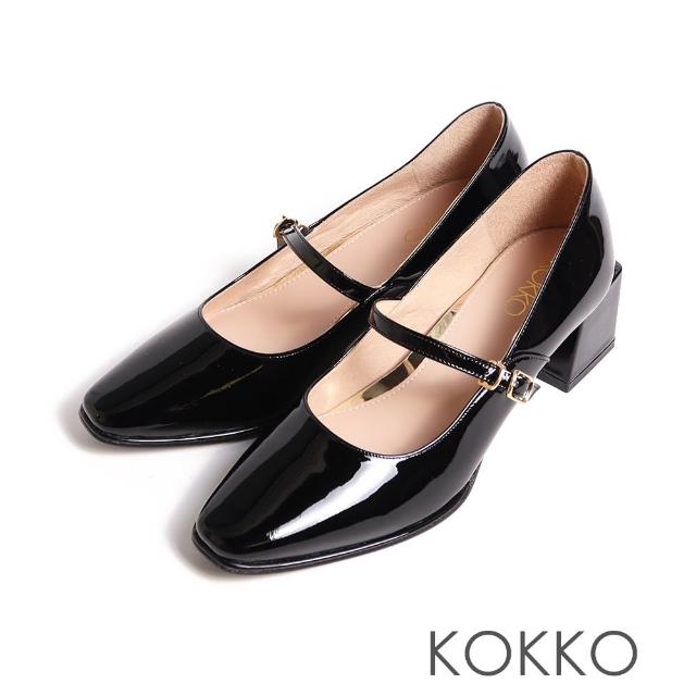 【KOKKO 集團】精緻女人方頭瑪莉珍漆皮方粗跟鞋(黑色)