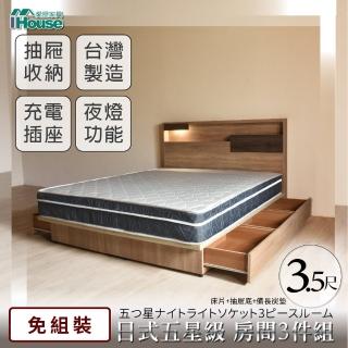 【IHouse】日系夢幻100 五星級 房間3件組-單大3.5尺(床片+3抽底+備長炭墊)