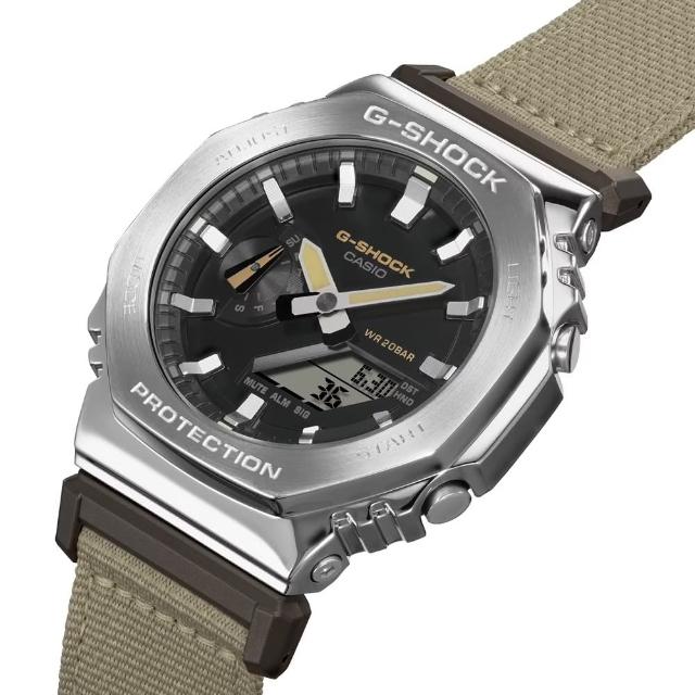 CASIO 卡西歐】八角形農家橡樹帆布錶帶系列/G-SHOCK金屬錶殼款/45mm(GM