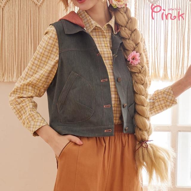【PINK NEW GIRL】休閒連帽古銅扣雙口袋背心 N2703HD(2色)