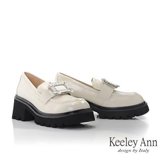 【Keeley Ann】方形鑽飾厚底樂福鞋(米白色375772532-Ann系列)
