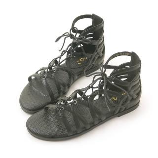 【amai】時尚鏤空羅馬平底涼鞋 低跟涼鞋 羅馬涼鞋 民族風 度假風 性感 百搭 設計感 大尺碼 S49BK(黑色)