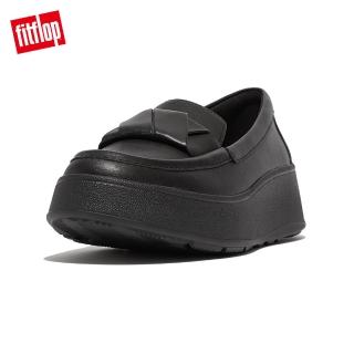 【FitFlop】F-MODE FOLDED-LEATHER FLATFORM LOAFERS摺疊造型厚底樂福鞋-女(黑色)