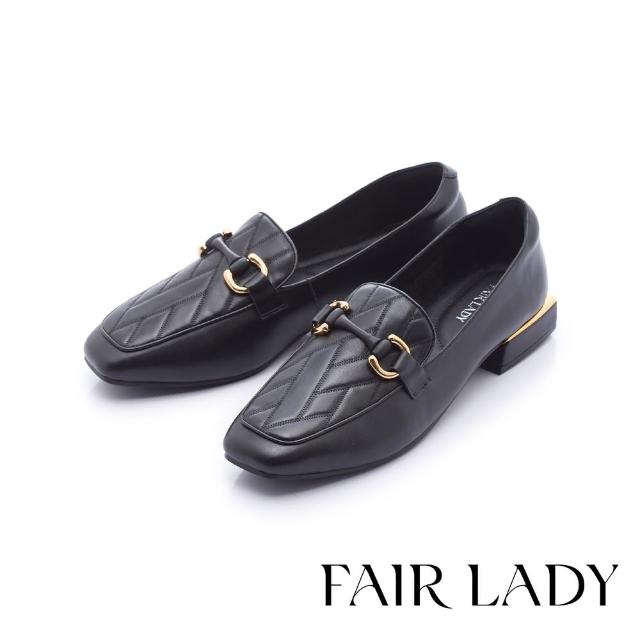【FAIR LADY】芯太軟 菱格壓紋低跟樂福鞋(黑、6B2781)