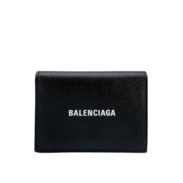 【Balenciaga 巴黎世家】品牌Logo牛皮暗釦對開卡片夾(645508-黑)