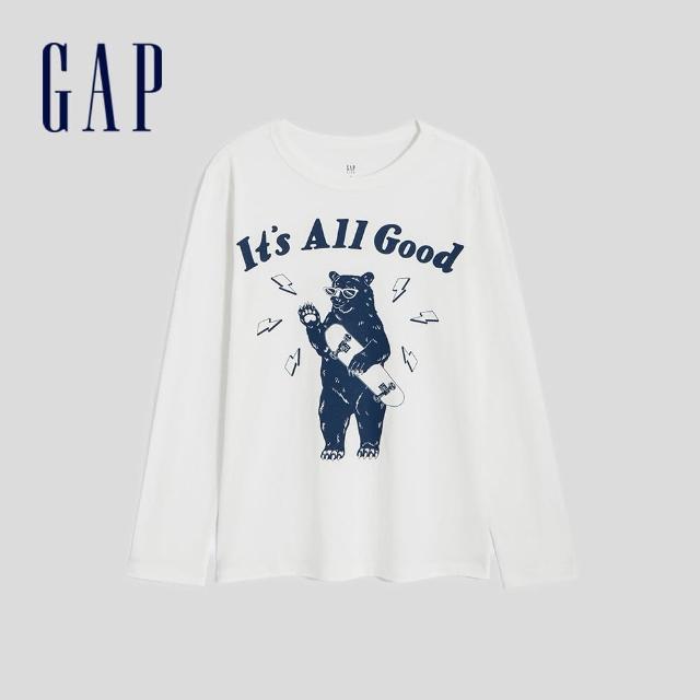 【GAP】男童裝 純棉印花長袖T恤-白色(772660)