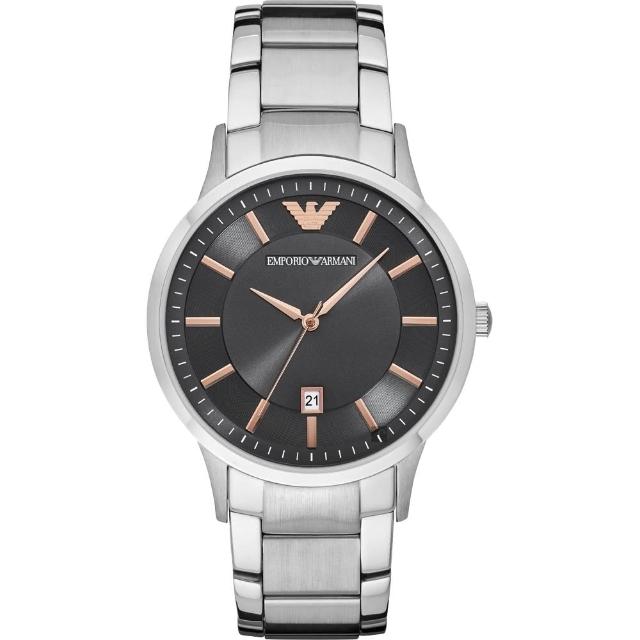 【EMPORIO ARMANI 亞曼尼】官方授權E1 男 亞曼尼紳士手錶-灰x銀 錶徑43mm-贈高檔6入收藏盒(AR11179)