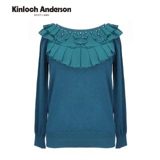 【Kinloch Anderson】圓領雪紡皺褶針織長袖上衣 金安德森女裝(KA0168005 藍綠/黑/橘紅)