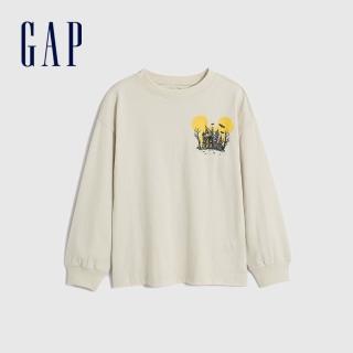 【GAP】男幼童裝 Gap x Disney迪士尼聯名 純棉印花圓領長袖上衣-米黃色(774140)