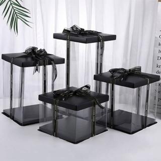 【GIFTME5】黑色透明蛋糕盒6寸5入(透明蛋糕盒 透明禮物盒 包裝盒 生日蛋糕盒 禮品 禮物盒 黑色)