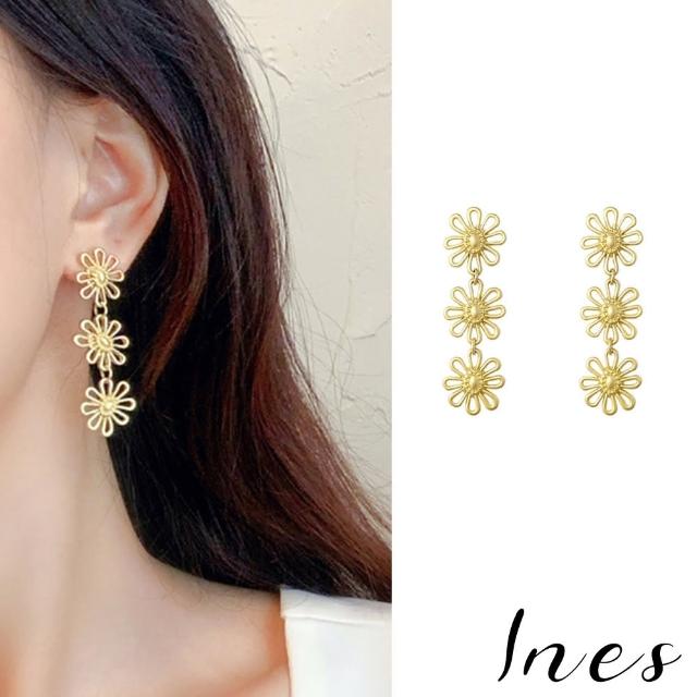 【INES】韓國設計S925銀針復古歐美花朵墜飾耳環(2色任選)