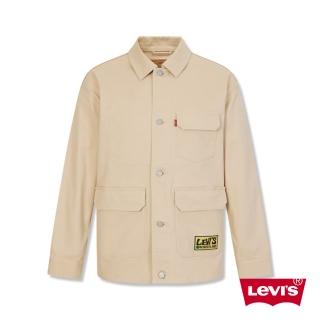 【LEVIS 官方旗艦】男款 多口袋工裝牛仔外套 個性LOGO布章 / 米黃 熱賣單品 A6802-0000
