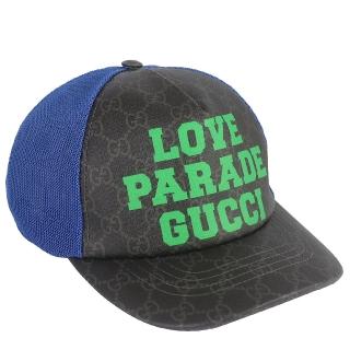 【GUCCI 古馳】LOVE PARADE 防水帆布棒球帽(黑藍色/M)