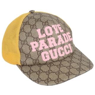 【GUCCI 古馳】LOVE PARADE 防水帆布棒球帽(卡其黃色/M)