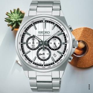 【SEIKO 精工】CS系列 條紋設計 三眼計時腕錶 41mm/SK034(SBTR031J/8T63-01T0S)