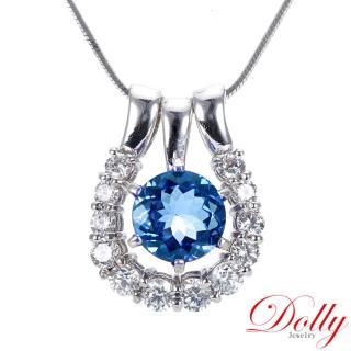【DOLLY】1克拉 18K金無燒斯里蘭卡藍寶石鑽石項鍊(孔雀藍藍寶石)