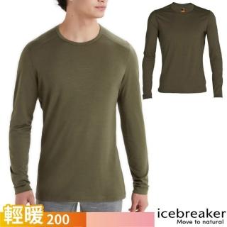 【Icebreaker】男 Oasis 100％ 美麗諾羊毛 素色圓領長袖上衣-BF200.T恤(IB104365-069 橄欖綠)