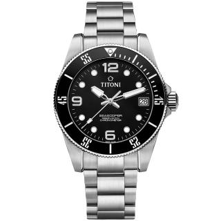 【TITONI 梅花錶】官方授權T1 600米深潛系列 男機械腕錶-錶徑42mm-贈高檔6入收藏盒(83600S-BK-256)