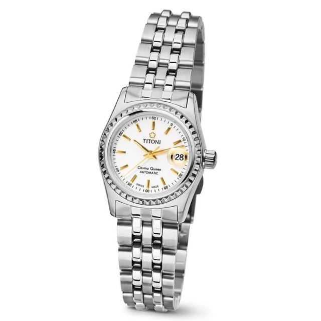 【TITONI 梅花錶】官方授權T1 女 宇宙系列 時尚不鏽鋼機械腕錶-錶徑20mm-贈高檔6入收藏盒(728 S-310Y)