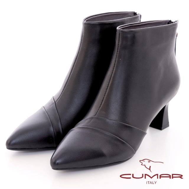 【CUMAR】層疊後拉鍊造型跟短靴(黑色)