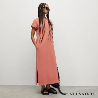 【ALLSAINTS】ANNA 休閒厚實純棉公羊頭骨T恤式長版連身裙洋裝-粉(常規版型)