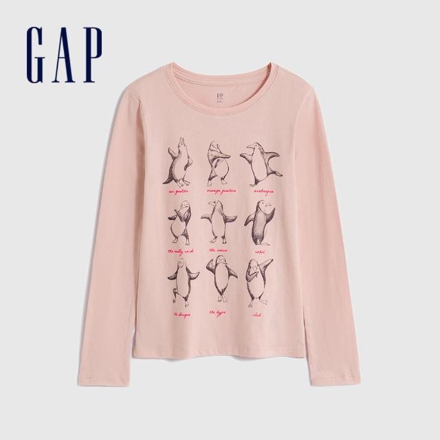 【GAP】女童裝 純棉印花圓領長袖T恤-粉色(788247)