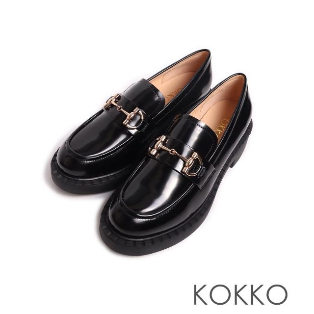 【KOKKO 集團】輕量厚底馬銜釦漆皮樂福鞋(黑色)