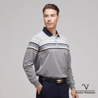 【Emilio Valentino 范倫鐵諾】男裝 舒適透氣精梳棉胸袋休閒薄款長袖POLO衫 藍/白/黑(66-3V7155)