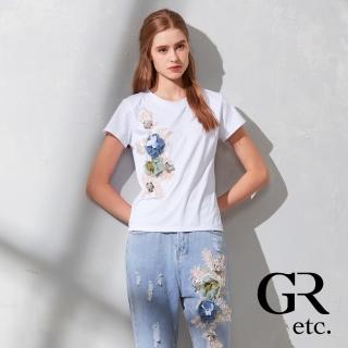 【GLORY21】品牌魅力款-etc.俏麗立體刺繡花朵上衣+丹寧褲(白色)