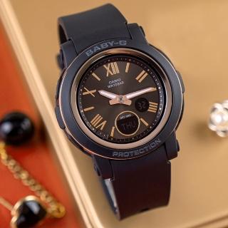 【CASIO 卡西歐】BABY-G 高級質感羅馬指針腕錶/黑x玫瑰金框(BGA-290-1A)