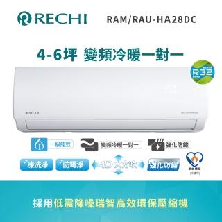 【RECHI 瑞智】4-6坪 冷暖變頻一級分離式一對一冷氣(RAM-HA28DC/RAU-HA28DC)