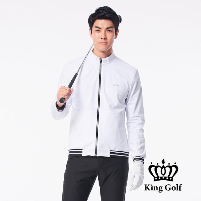【KING GOLF】男款LOGO印圖防風防水連帽長袖夾克外套(白色)
