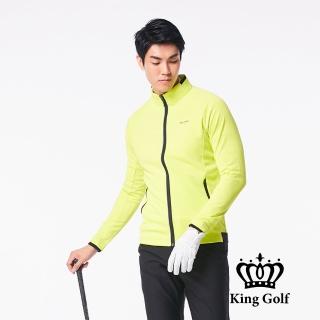 【KING GOLF】男款LOGO印圖防風防水拉鍊撞色中厚款長袖夾克外套(黃綠)