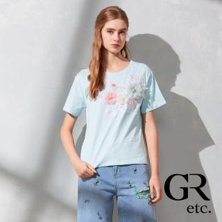 【GLORY21】品牌魅力款-etc.俏麗刺繡網花圓領上衣(淺藍)