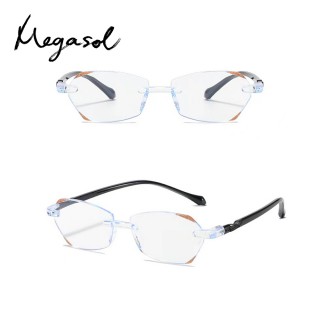 【MEGASOL】出彩女士防藍光老花眼鏡(切邊磨砂設計無框眼鏡-ZM8001)