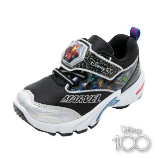 【Marvel 漫威】正版童鞋 迪士尼100周年紀念款 復仇者聯盟 電燈運動鞋/輕量 透氣 台灣製 黑銀(MRKX35910)