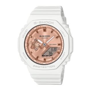 【CASIO 卡西歐】八角形粉紅金平面錶盤雙顯錶 氣質白 42.9mm(GMA-S2100MD-7A)