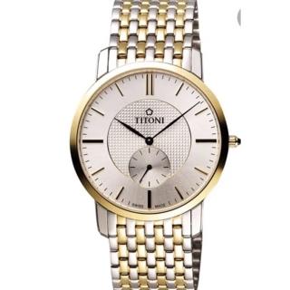 【TITONI 梅花錶】官方授權T1 女 纖薄小秒針腕錶 銀x雙色版-錶徑24.5mm-贈高檔6入收藏盒(TQ42917SY-380)