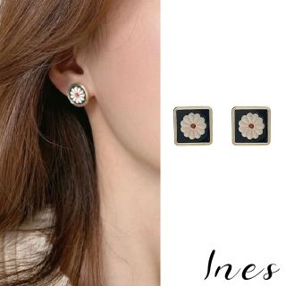 【INES】無耳洞耳環 耳夾 夾式耳環/韓國設計可愛小雛菊復古法式滴釉夾式耳環(3款任選)