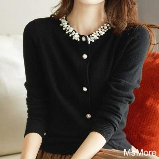 【MsMore】法國典雅小香風釘珠羊羊針織外套#110658(黑)