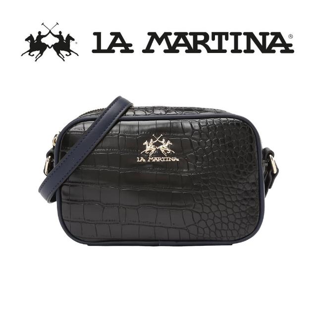 【LA MARTINA】義大利原裝進口 限量2折 頂級金標鱷魚紋皮革肩背包 1027P 全新專櫃展示品(黑色)