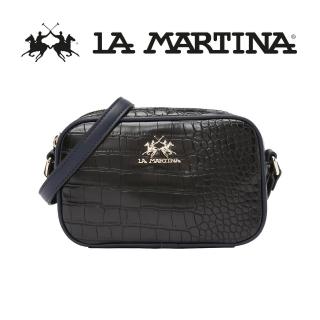 【LA MARTINA】義大利原裝進口 頂級金標鱷魚紋皮革肩背包 LMBA01027P(黑色)