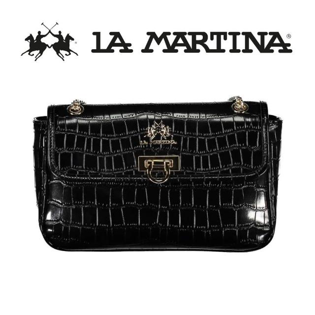 【LA MARTINA】義大利原裝進口 限量2折 頂級金標鱷魚紋皮革肩背包 1028P 全新專櫃展示品(黑色)