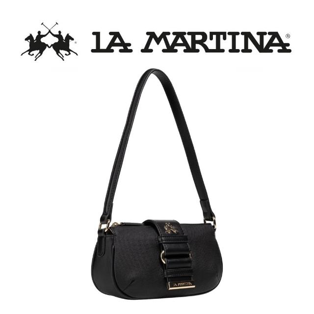 【LA MARTINA】義大利原裝進口 頂級時尚金標皮革肩背包 1300T(黑色)
